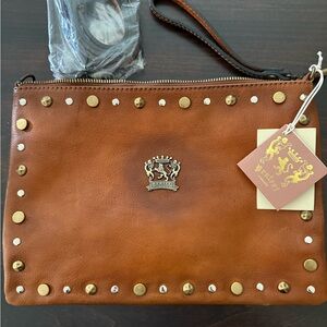 Pratesi Brown Leather Studded Clutch/Crossbody